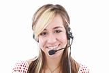 Beautiful business woman with headset. Call center. Customer support.