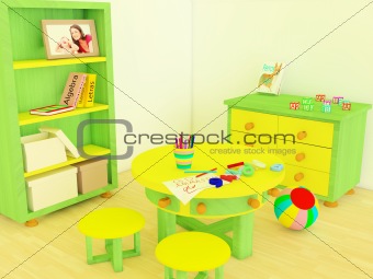Study and game zone in a children's room 3d image
