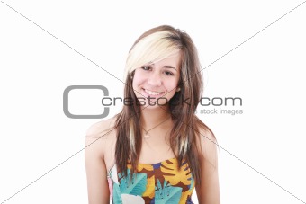 Portrait of a beautiful teenager girl with long  hairs - isolate