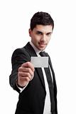 Holding a business card