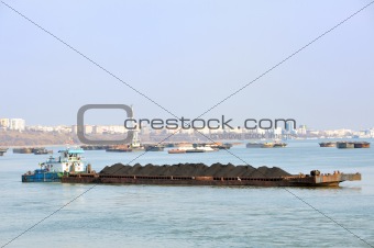 coal in harbor on danube river