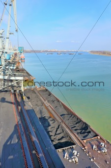 coal in harbor on danube river