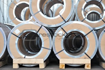 packed rolls of steel sheet