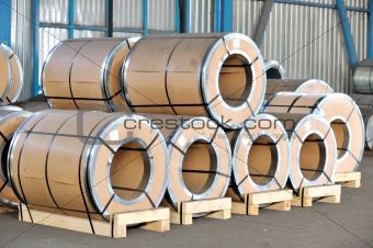 packed rolls of steel sheet