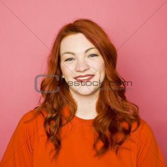 Woman on pink background