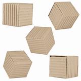 five packages made of corrugated cardboard