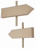 two signposts made of cardboard 