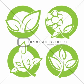 green leaves round stickers
