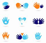 Hands and Love abstract icons collection isolated on white