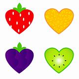 Heart shaped fruit collection isolated on white
