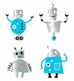 Cute retro robots set isolated on white ( blue and metal )