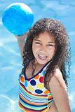 African American Interracial Girl Child Playing In Swimming Pool
