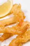 Portion of tempura prawns