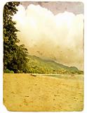 Shore of the ocean, beach. Old postcard. 