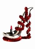 Shoe made from metal with lipstick