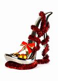 Shoe made from metal with cristmas toys