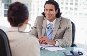 Manager interviewing a female applicant