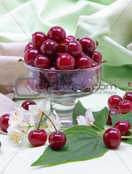 Sweet cherry in glass bowl