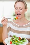 Woman about to eat some salad