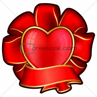 Red bow with heart and ribbon for valentine's day