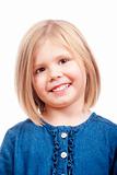 portrait of a happy little girl with blond hair smiling - isolated on white
