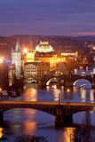 Czech Republic, Prague - bridges over vltava river at dusk