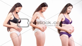 pregnant woman with long hair - digital composite of pregnancy progress in time