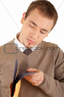 Young well-dressed man with envelop and file