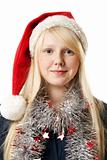 A beautiful young blonde in a Santa hat