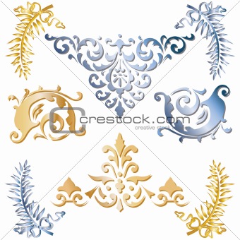 Gold and blue medieval ornaments
