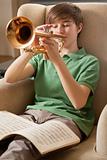 Playing the trumpet at home