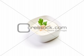 Cheese sauce on white background