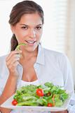 Portrait of a woman eating a salad