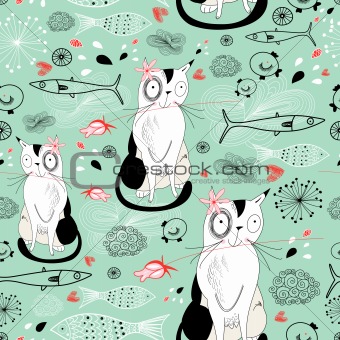 texture with cats and fish