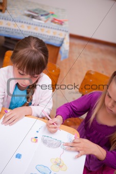 Portrait of a schoolgirls drawing