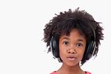 Close up of a girl listening to music