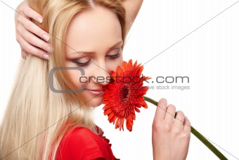 Young lady with red gerbera