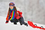 Young Beautiful Woman play in winter time