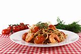 Spaghetti with shrimp and tomatoes
