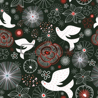 floral pattern with birds