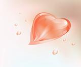 Tender light background with transparent  heart shaped drop.