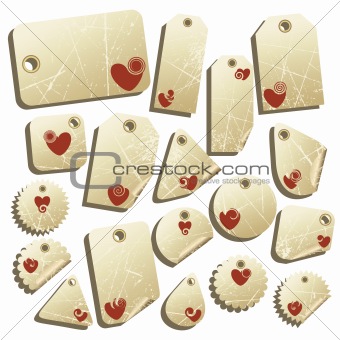 set of tags with hearts