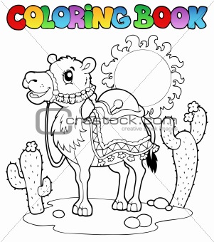 Coloring book desert with camel 1