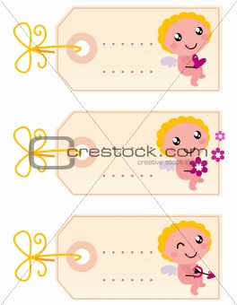 Valentine's blank tags with angel isolated on white