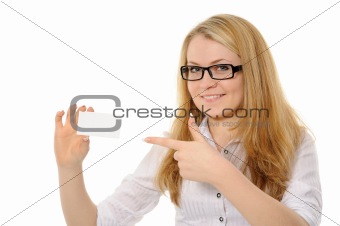  woman holding empty white board