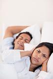 Man keeping his girlfriend awake with snoring