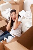 Woman Screaming Unpacking Boxes Moving House