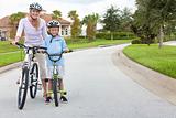 Woman and Boy Child, Mother & Son Cycling