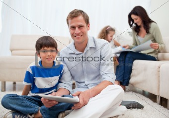 Family spending free time in the living room