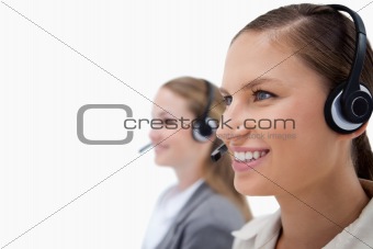 Female operators using headsets